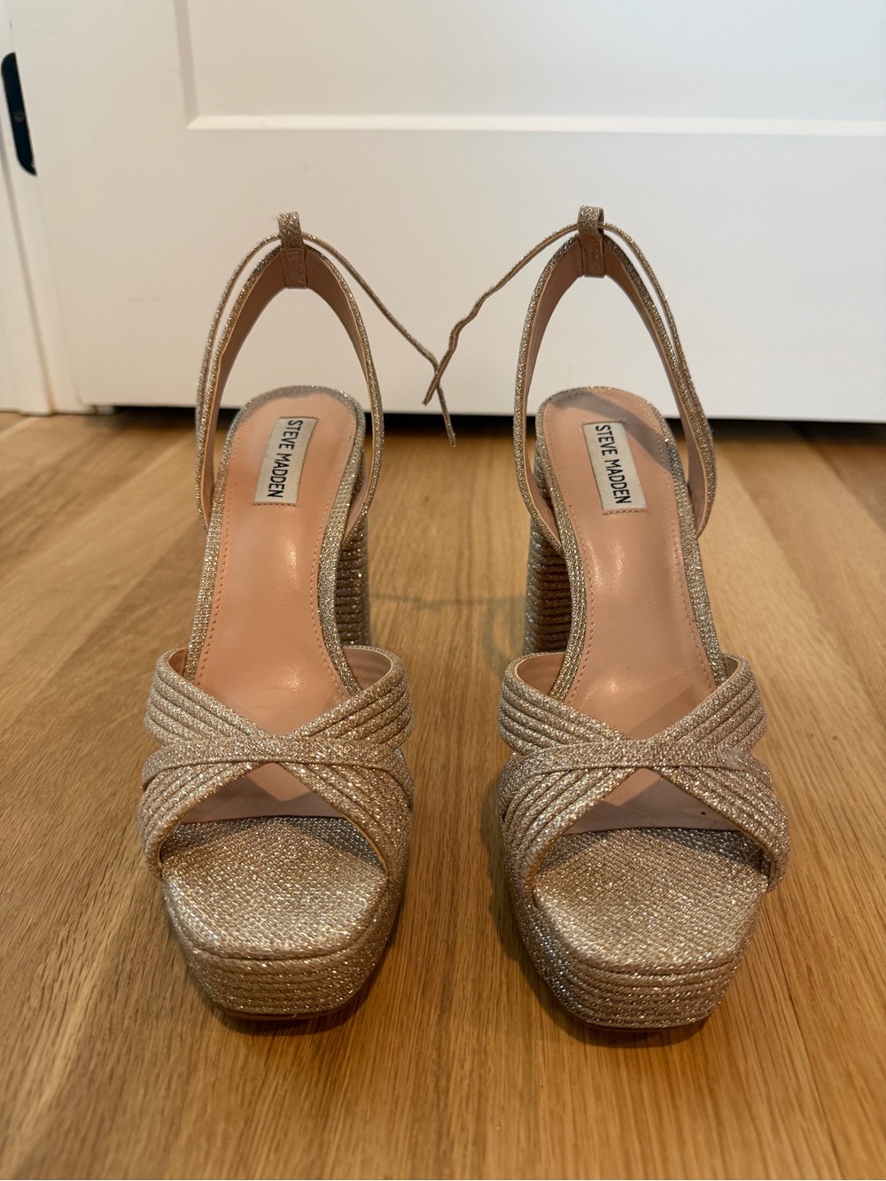 Laurel Gold Glitter Platform Ankle Strap High Heel Sandals